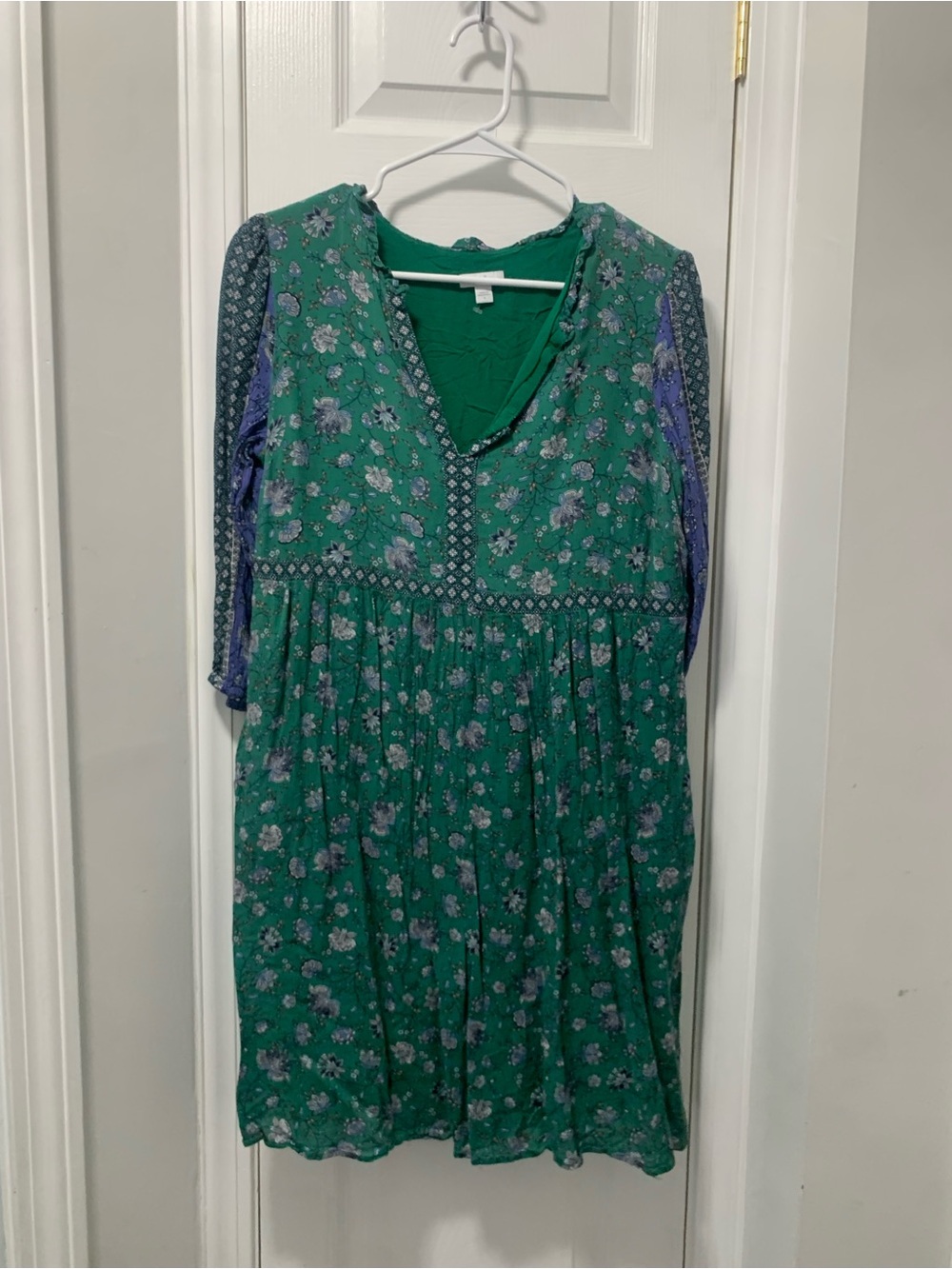 J Jill Green Floral V-Neck Boho Dress